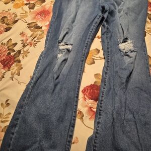 Fashion Nova Blue Distressed Flare Jeans